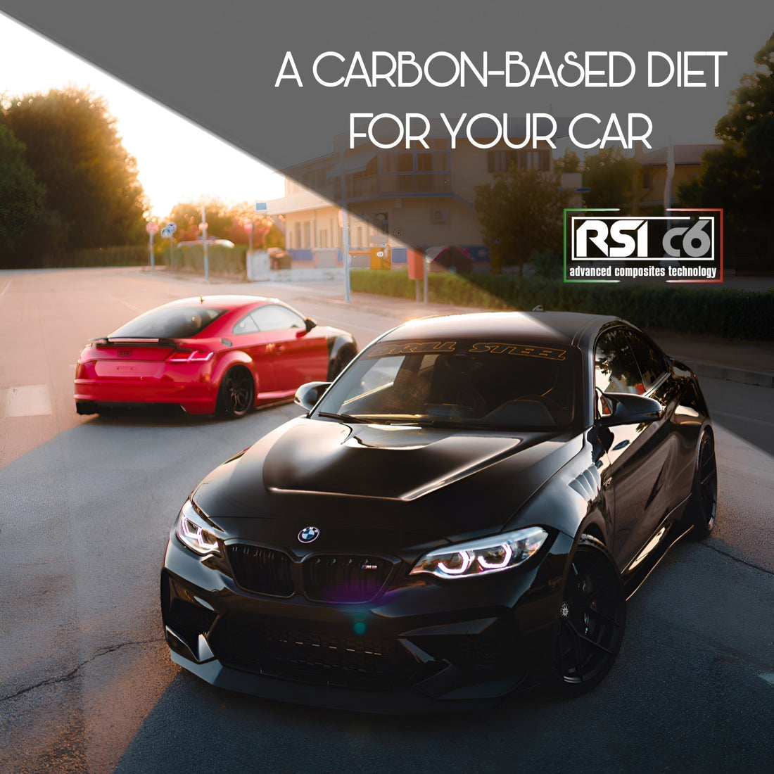 Carbon fiber hood and fenders reducing car weight for better performance and agility.