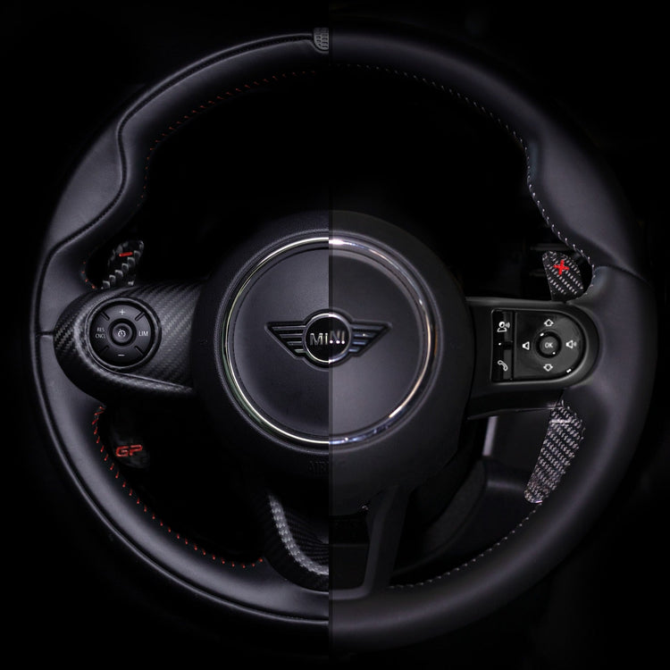 Precision-cut forged carbon paddle shifters for high-performance cars